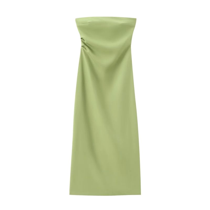 Spring New Western Style Temperament Slim fit Straight Collar Strapless Design Tube Top Midi Dress 2698707