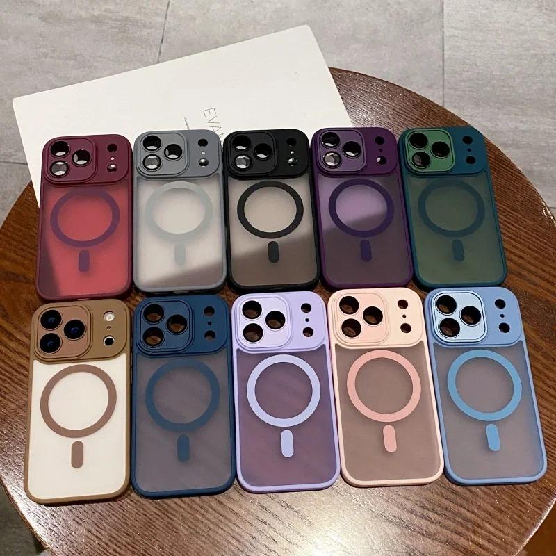 Matte Translucent Phone Case for iPhone 17 16 15 14 13 12 11 Pro Max Plus 16e for Magsafe Wireless Charge Lens Protection Cover