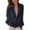 Women S Vintage Lapel Solid Long Sleeve Knit Cardigan Casual Loose Sweater Coat