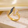 Double Layer Wave Women's Korean Style Stainless Steel Open Ring - Fashionable, Simple, and Cool Index Finger Design.