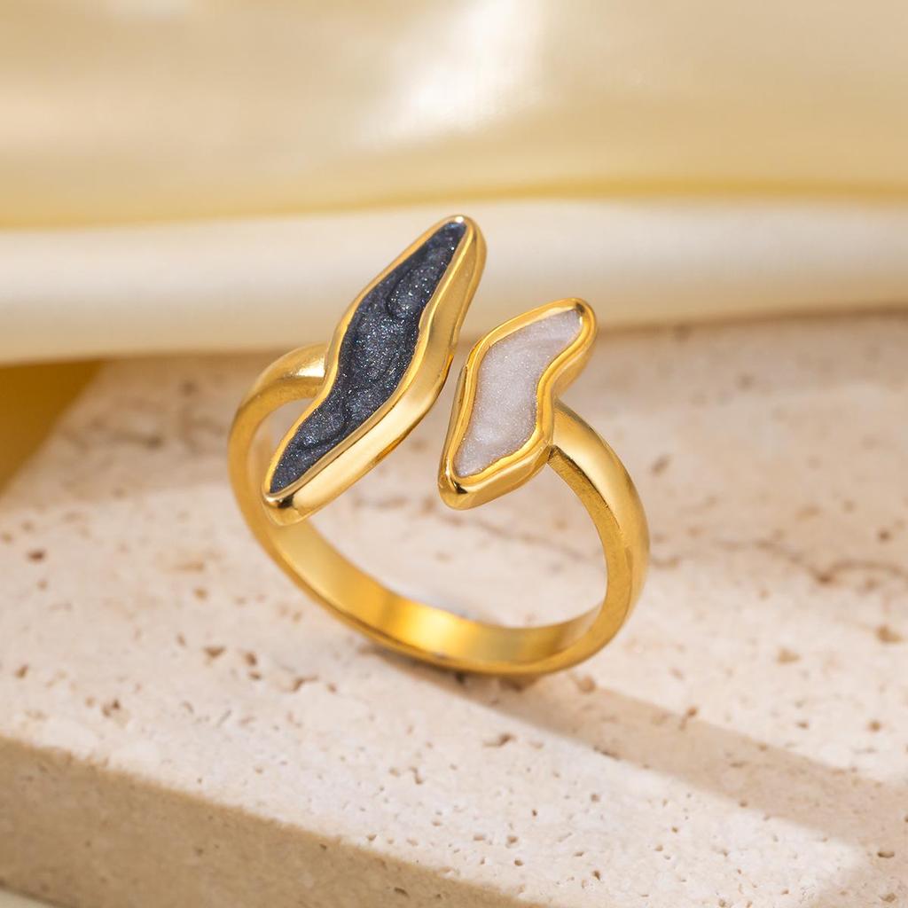 Double Layer Wave Women's Korean Style Stainless Steel Open Ring - Fashionable, Simple, and Cool Index Finger Design.