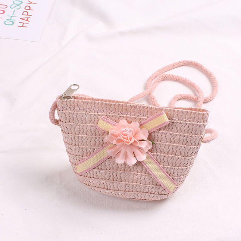Sun Straw Hat Kids Girls Large Wide Brim Travel Beach Cap Sweet Flower Bowknot Sun for Protection Hat with Shoul