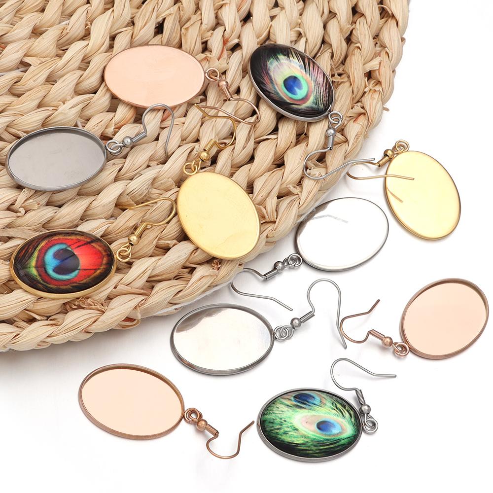 6pcs/Lot Oval Stainless Steel Earring Base Oval Cabochon Base Setting Diy Earring Hooks Findings Tray Blank DIY Jewelry Making