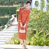 Orange Velvet Winter Clothing National Style New Chinese Long-sleeved Improved Cheongsam Winter Thick Women's Retro New Year's Clothing