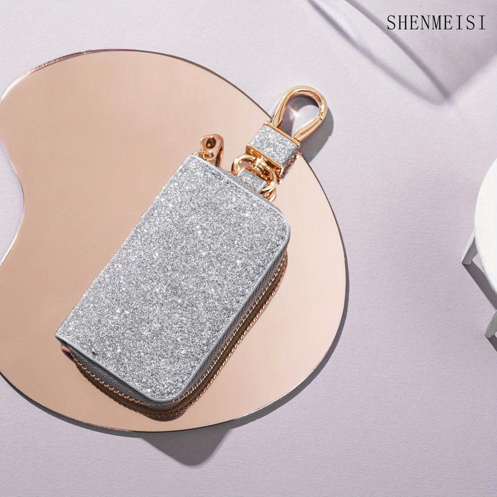 1 Stück Mini Auto Schlüsseletui, Unisex, Kreativer Sternen Glanz, Kunstleder Schlüsselanhänger, Reißverschluss Schlüsselhalter, Kleine Aufbewahrungstasche, für Schlüssel, Münzen und Mehr