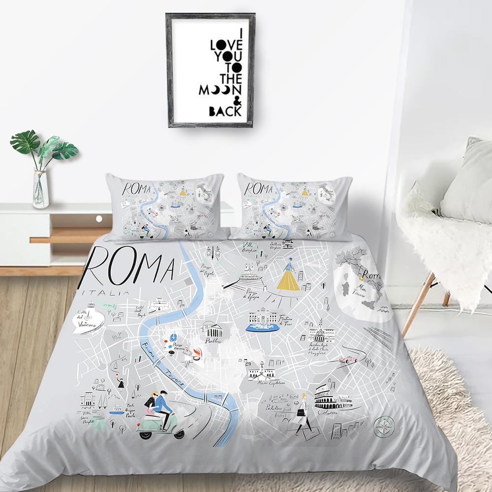3D Map Printing Duvet Cover Set with Pillowcase Cartoon Home Textiles Bedding Set Children Twin Single Size Bed Sets