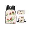Coccinella Fiore Fungo Set da 3 Pezzi Zaino con Borsa a Tracolla, Astucci per Ragazzo/Ragazza Miglior Regalo Cartoni Animati Zainetti Scolastici per Studenti