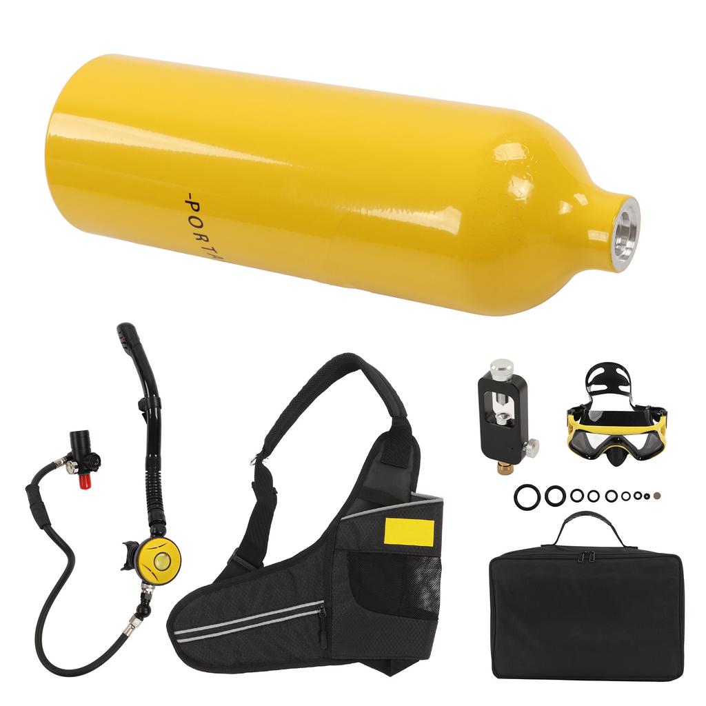 DIDEEP 1L Mini Scuba Diving Tank Pressure Relief Valve Kit with Diving Goggles Strap Bag Refill Adapter