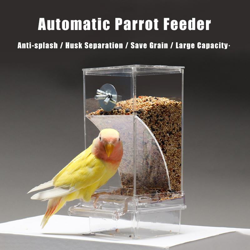 1PC Automatic Parrot Feeder Spill-Proof Splash-Proof Bird Food Box Feed Trough Dispenser Peony Design for Avian Feeding