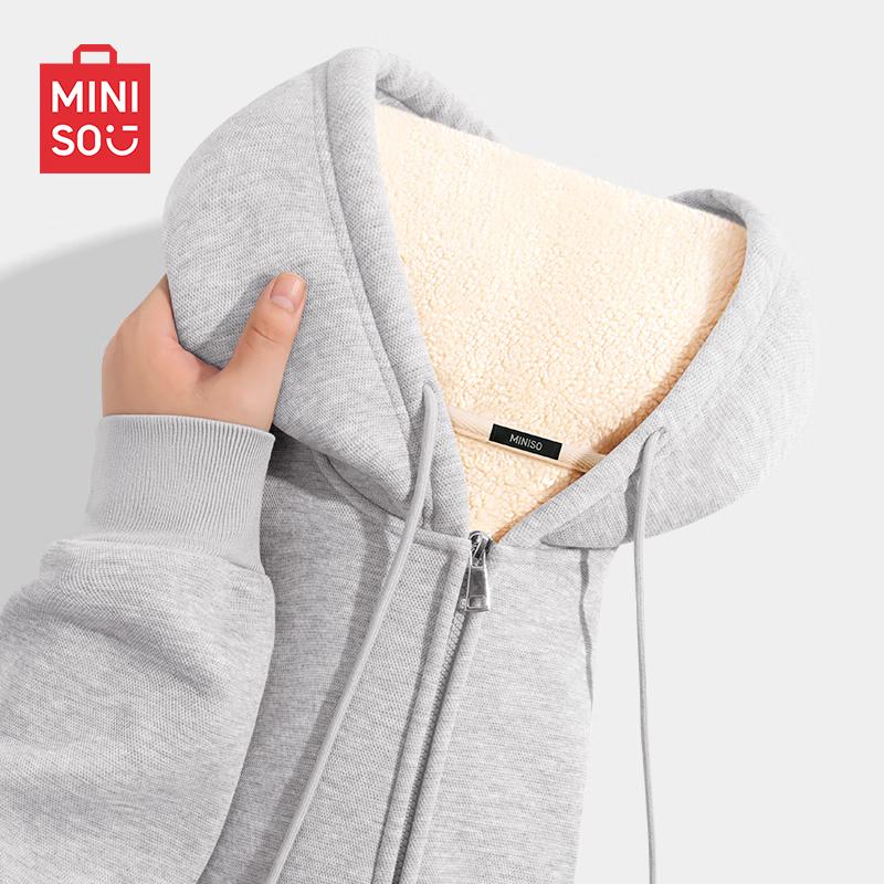 

MINISO Men s Lamb Fleece Hooded Zipper Sweatshirt XL