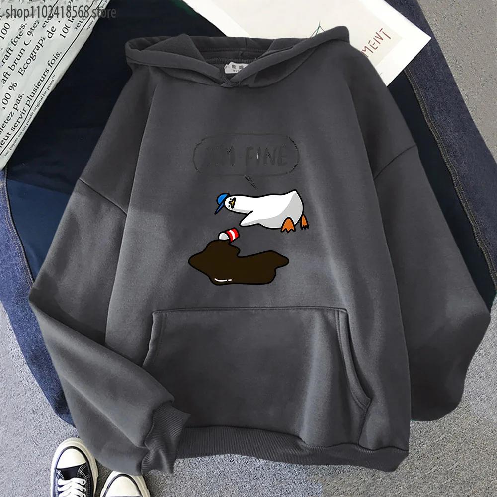 I’m Fine Hoodies Duck with Spilt Coffee Sweatshirts Cartoon Anime Tracksuit Men Winter Clothes Women Tops