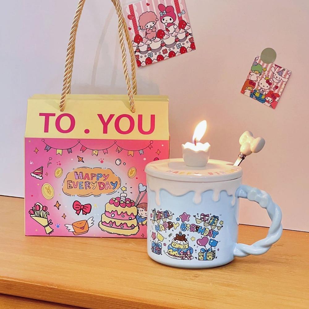 Birthday Candle Water Cup, Cake Gift Ceramic Cup, Birthday Gift Mugs Coffee Cups for Male Girlfriend Drinkware