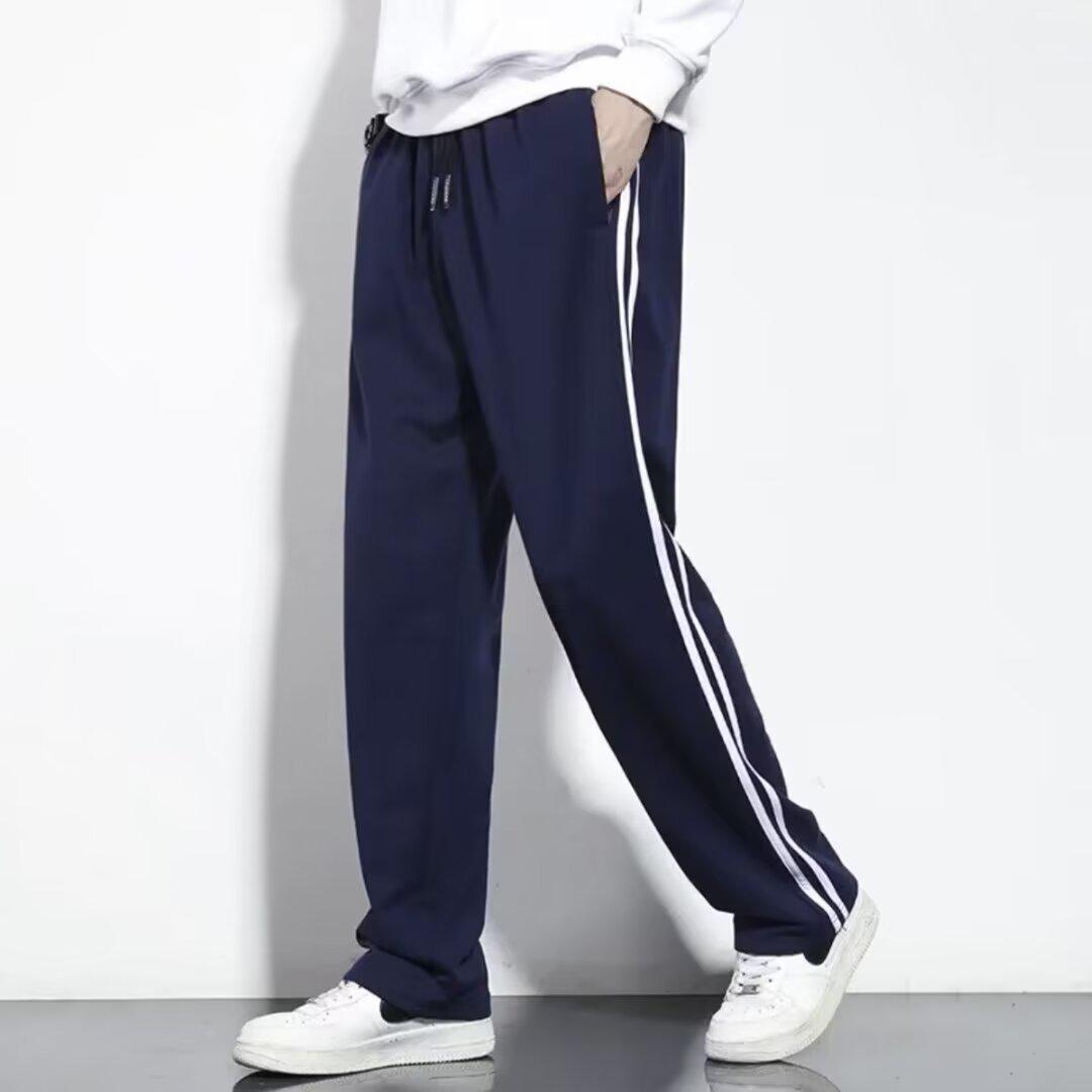 16Double8 Heren gestreepte retro straight-leg joggingbroek: Lente, Herfst & Zomer Casual Broeken XL marineblauwe kleur
