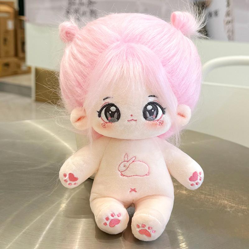 20cm Schattige Rode Strik Jurk Pak Pluche Pop Speelgoed Kawaii Gevuld Zacht Idool Katoenen Pop Voor Doe-het-zelf Kleding Meisjes Kinderen Fans Collectie Cadeau no skeleton doll white