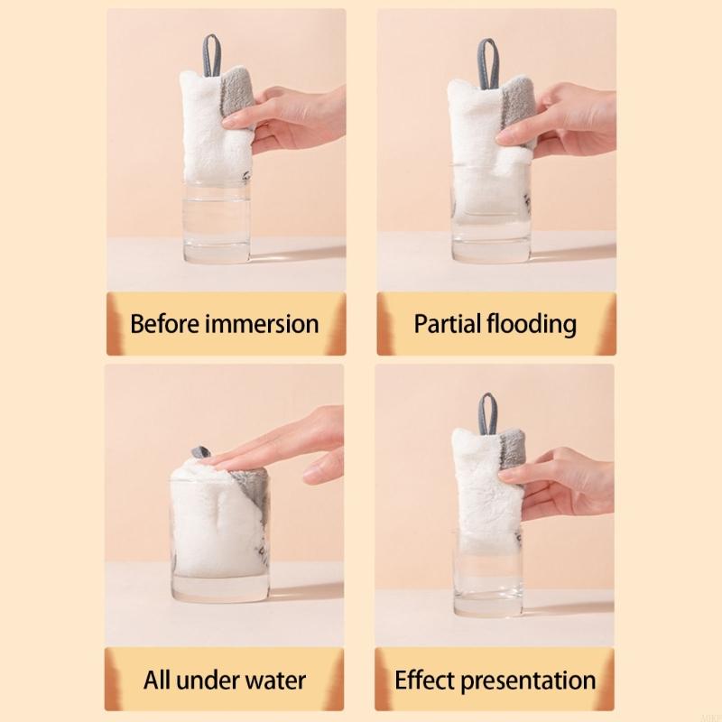 Cartoon Cats Hand Towel Corals Fleece Fabric Super Absorbent Towel with Hanging Loop Design for Kitchens Bathroom A0KF