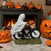 Small Ghost Figurine with Pumpkins Halloween Riding Motorcycle Figurine, Novelty Rider Resin Artistic Craft Statue Pumpkin for Indoor Home Desk