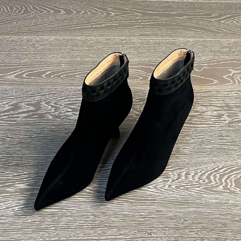 7.5Cm Korean Version of Fashion High-heeled Short Boots Women's Autumn and Winter Versatile Pointed Boots Black Fashion Temperament and Ankle Boots