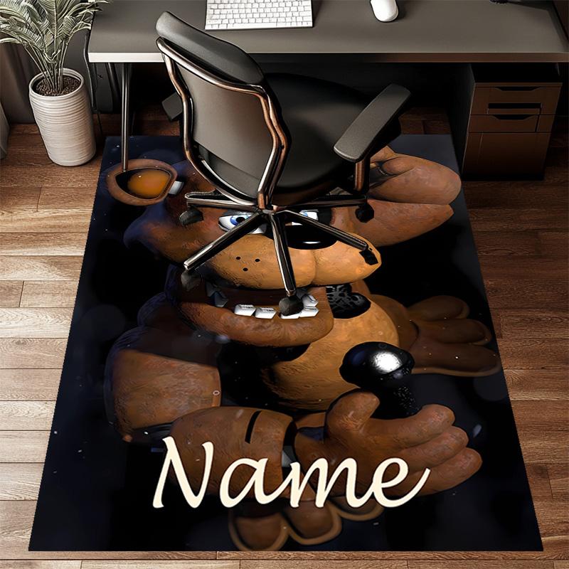 Custom Freddy bear Mat Personalized Name, Polyester Washable Indoor Entryway Rug, Gift for Christmas, Easter, Thanksgiving Day