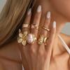 Salircon 6Pcs/Set Exquisite Inlaid Rhinestones Flower Opening Rings Women Pink Imitation Pearl Stackable Knuckle Ring Jewelry