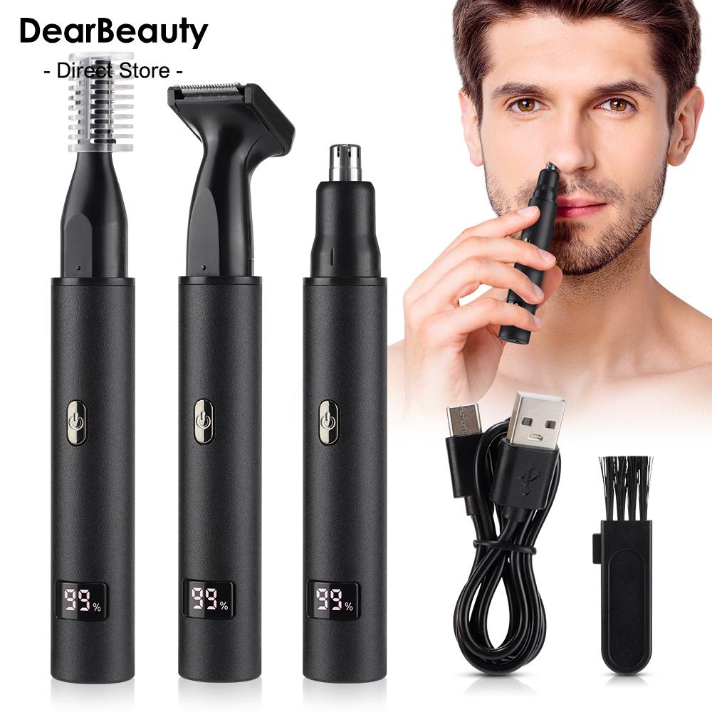3 in 1 Electric Nose Ear Hair Trimmer for Men LED Display Eyebrow Beard Hair Clipper Shaver USB Rechargeable Easy Cleansing