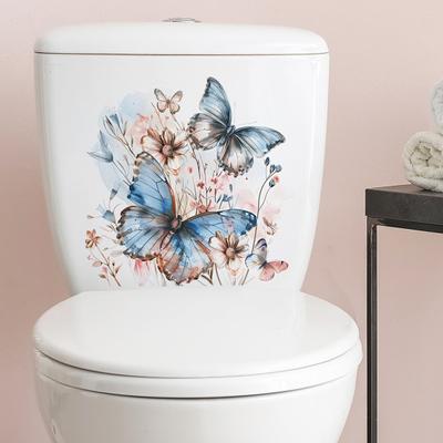 Mariposas de Colores Flor Pegatina para Inodoro Autoadhesiva Habitación Impermeable PVC Sala Extraíble Arte de Pared Floral