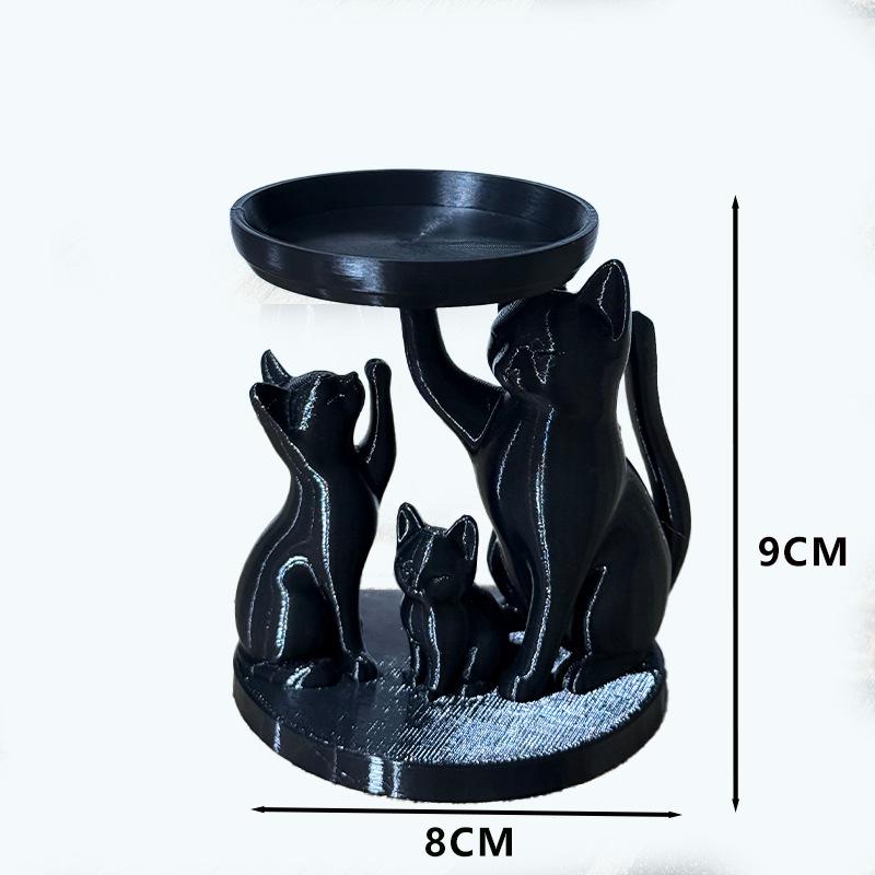 Whimsical 3D Printed Black Cat Family Storage Tray - Set of 3 Cats for Jewelry & Keys