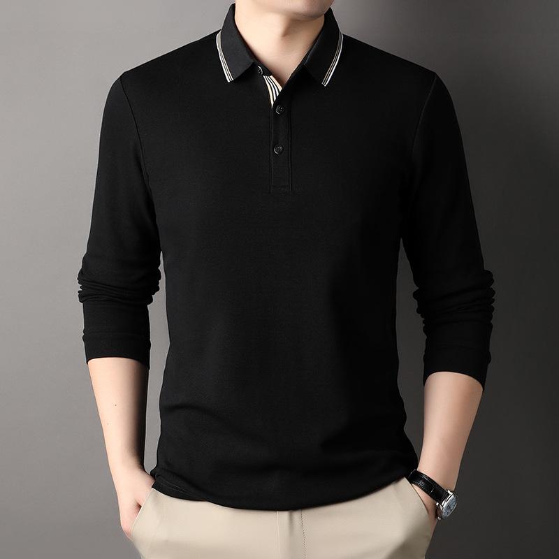 

Хлопок однотонный длинный рукав поло с лацканами мужская новая осенняя свободная рубашка для папы среднего возраста 3XL