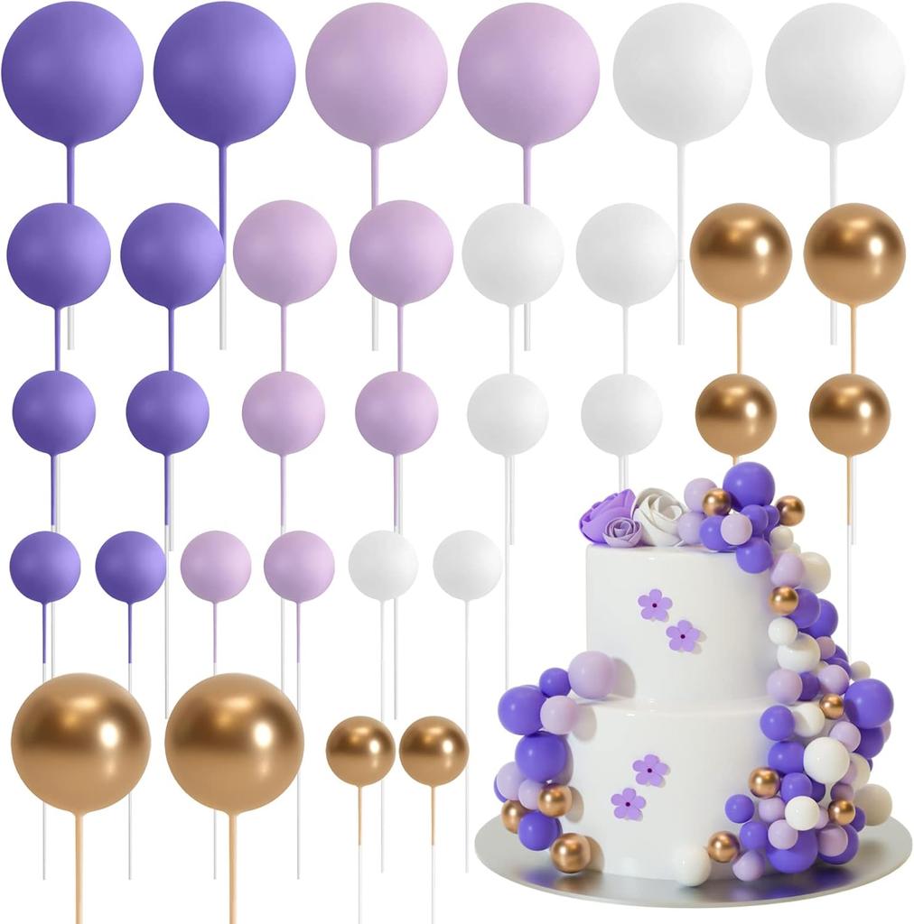 32Pcs Christmas Ball Cake Topper Decorations Foam Balls Cake Picks Cake Topper Balls Cake Decorations for Wedding Party Birthday