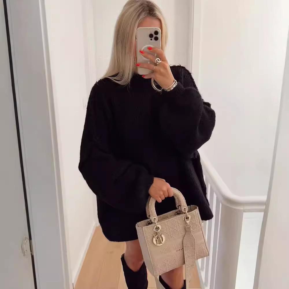 Women's European & American Street Fashion Multi-color Semi-high Neck Knitted Sweater Coat