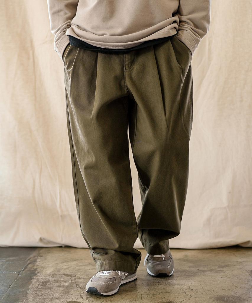 JEMUT Saturn Double-Pleat Wide Twill Pants Khaki Kjlp2606