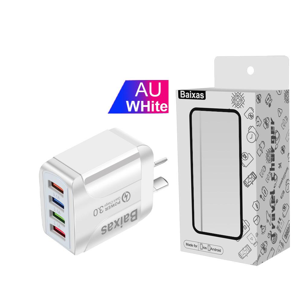 Colorful 4-Port USB Travel Charger, 5V/2.4A Fast Charging, New Model, Australian Standard