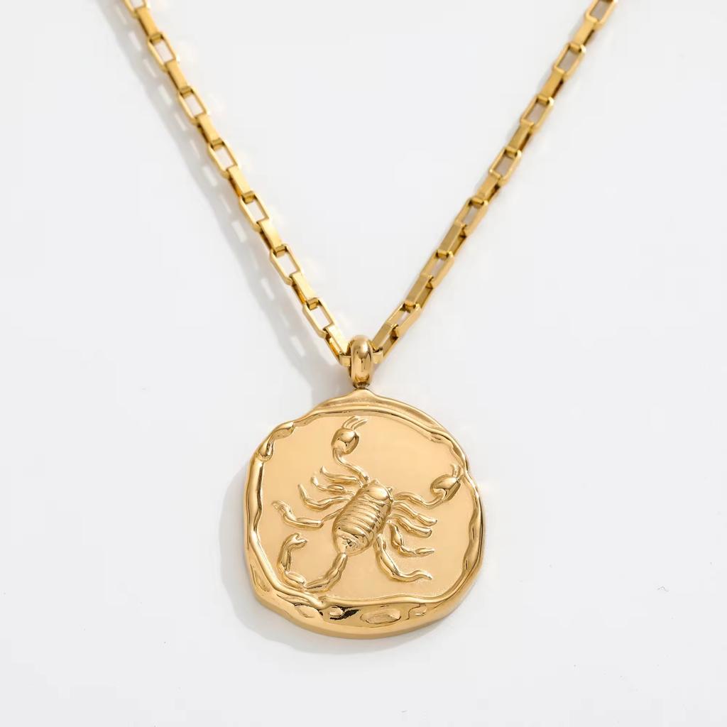 JOOLIM High End 18k PVD Gold Plated Stainless Steel  Cast Round Coin Sign Zodiac  Horoscope Necklace