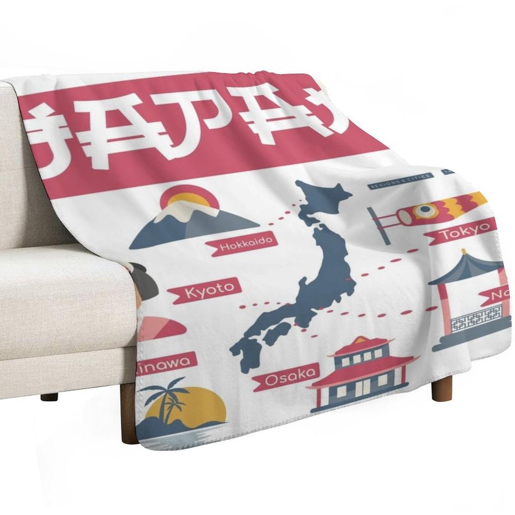 Japan Map Guide Throw Blanket Soft Warm Blanket Gift for Grandparents
