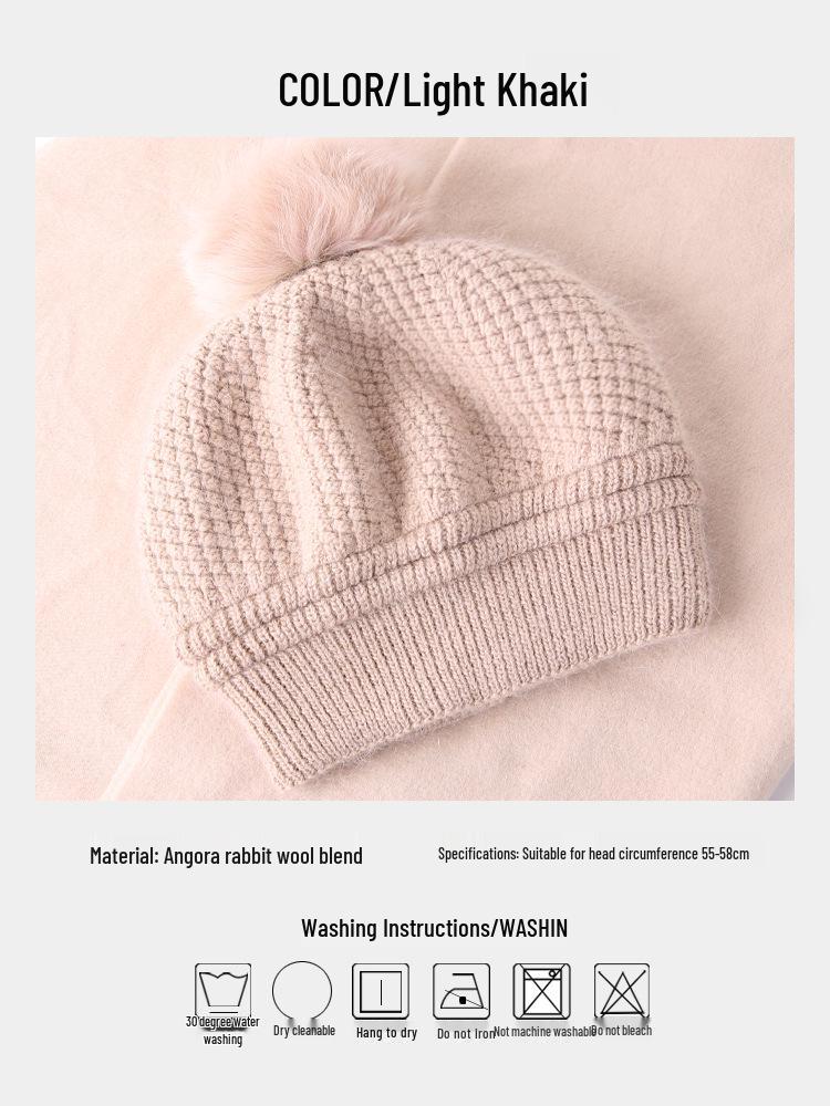 Women's Double-Layer Warm Rabbit Hair Knit Hat with Ear Protection - Japanese Style for Autumn & Winter