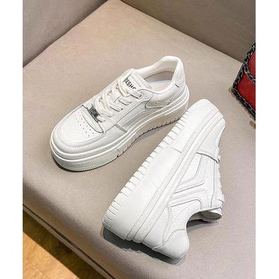 Cowhide Version~ Genuine Leather Platform White Shoes Women's 2025 New Spring Shoes Women's Height-increasing Sports and Leisure Board Shoes