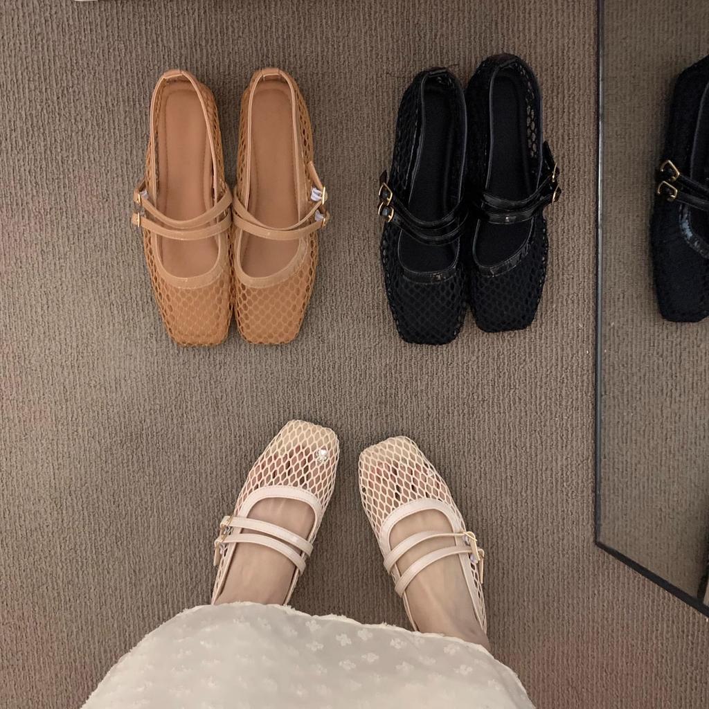 Hollow Black Temperament Mary Jane Single Shoes Female Gentle Mesh Fairy Bohemian Vacation Sandals