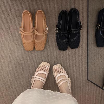 Hohle Schwarze Temperament Mary Janes Einzelne Schuhe Damen Sanftes Mesh Fee Böhmische Urlaubs-Sandalen