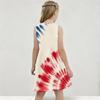 Girls Round Neck Sleeveless Navy Blue Starry Printed A Line Flared Dress