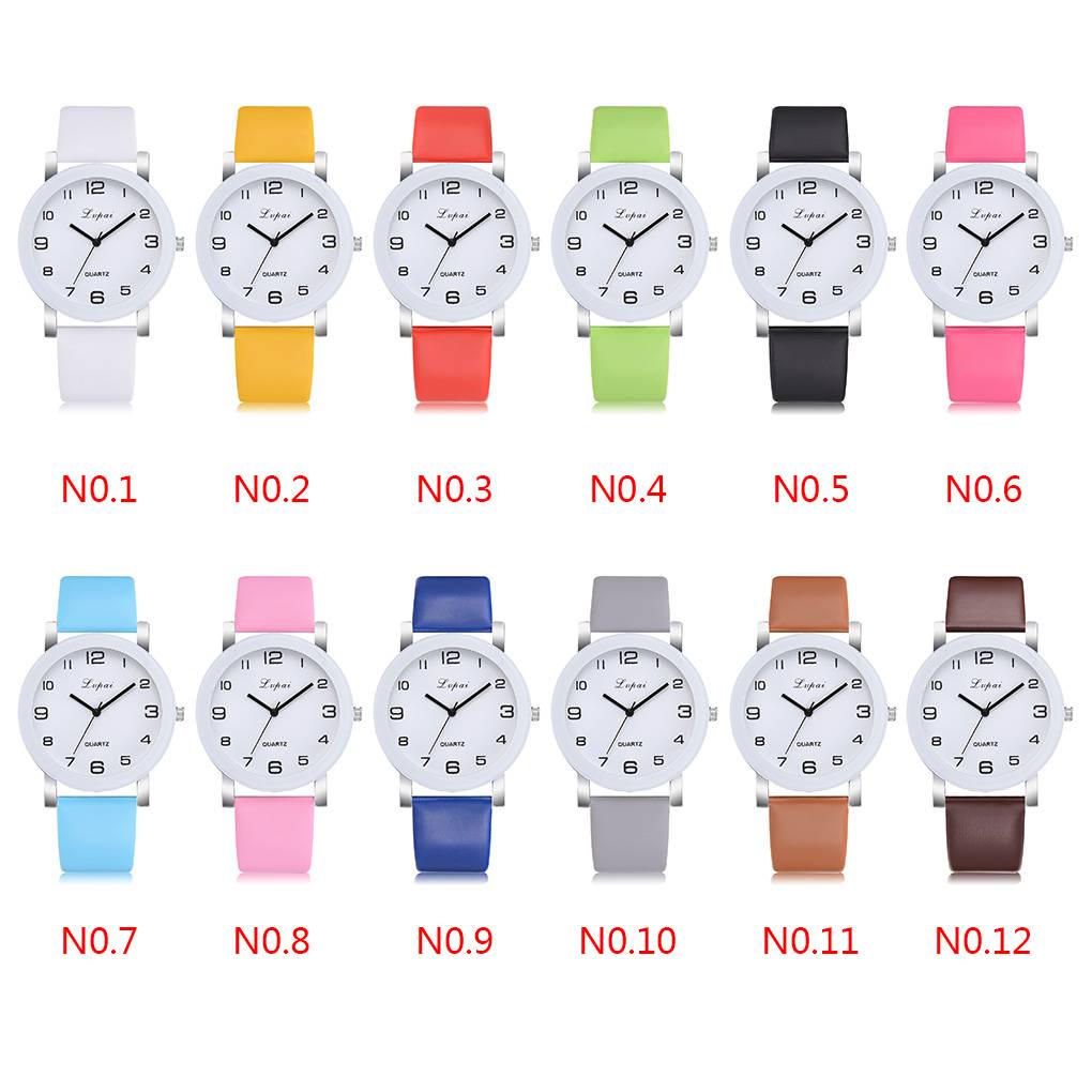 Mode Digitales Zifferblatt Damen Mädchen Uhr Armband Rund Lässig PU Leder Uhren Armbanduhr