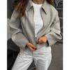 Damen Vintage Brauner Dicke Wolle Lockerer Umlegekragen Wintermantel