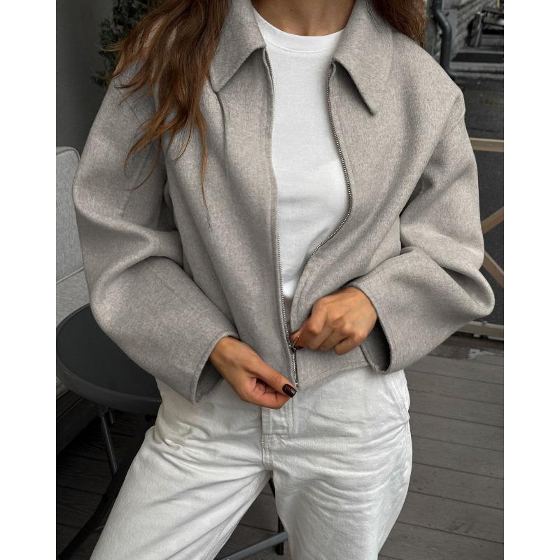 Damen Vintage Brauner Dicke Wolle Lockerer Umlegekragen Wintermantel