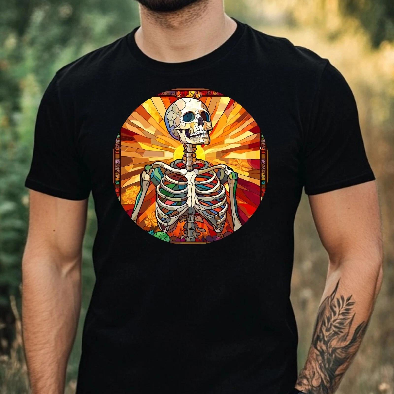 T-Shirt Herren Skelett Buntglas Motiv Baumwolle Größe XS bis 5XL XXXXL