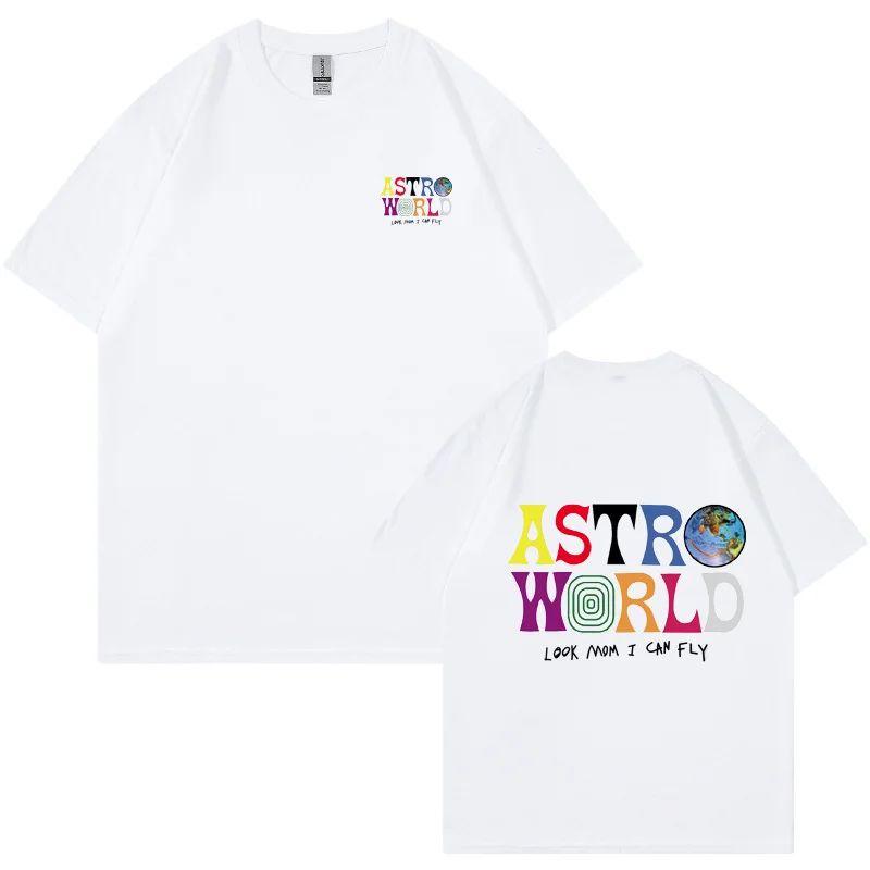 ASTROWORLD T-shirt Look Mom I Can Fly Letter Print Tops Men Women Print Cotton T-shirts Hip Hop Streetwear Tee Unisex