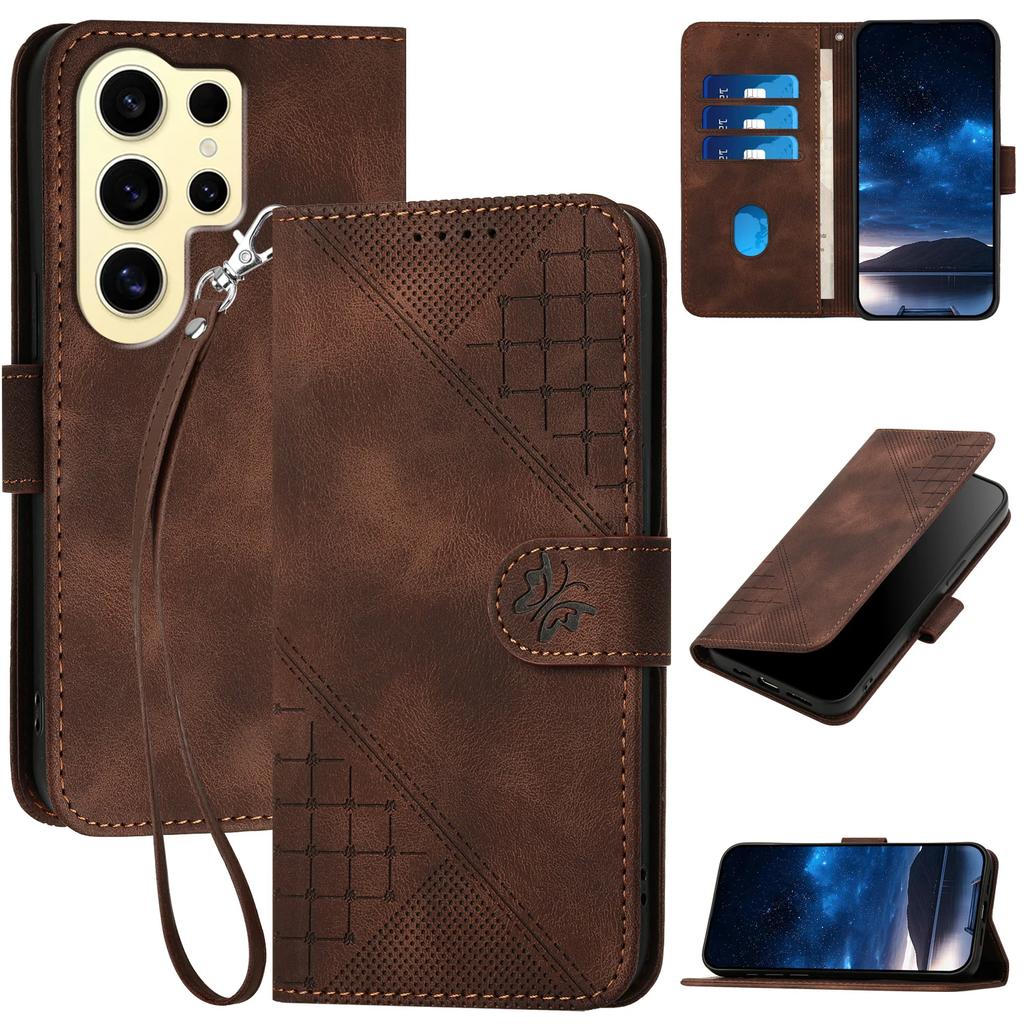 Cards Solt Emboss Butterfly Flip Leather Case For Samsung Galaxy S24 Ultra S23 Plus S22 S21 A55 A15 A35 A54 A14 A24 Bag Cover
