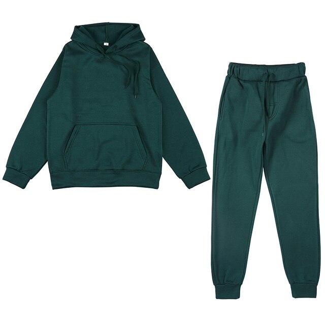 Erkek Kadın Düz Renk Kapşonlu Set Uzun Kollu Kapşonlu Kazak ve Pantolon Koşu Seti Rahat Kış Sıcak Hoodies Eşofman Spor