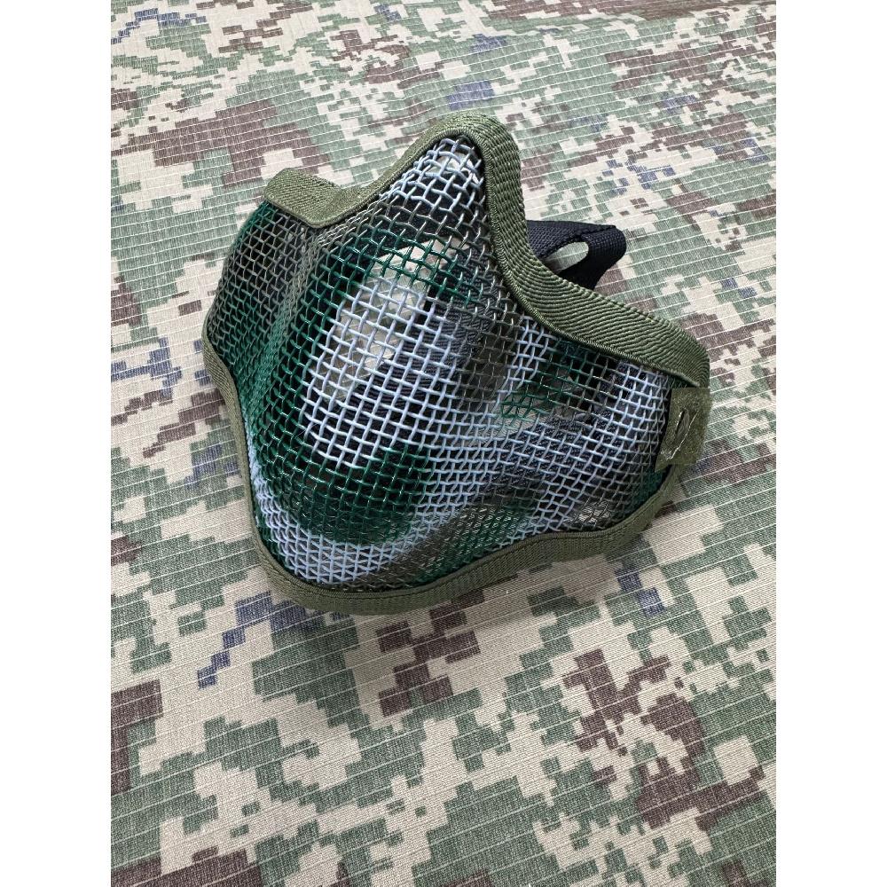 Maschera Facciale Mezza Faccia in Acciaio con Doppia Cinghia V1, Maschera Protettiva Tattica Camo per CS Airsoft Wargame Allenamento