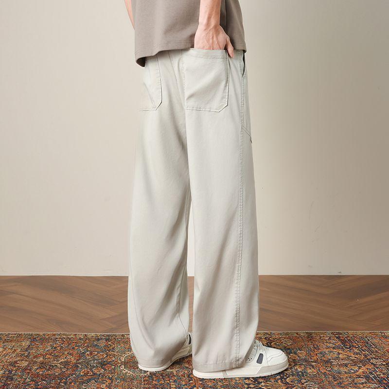 Spring and Summer New European and American Japanese Tencel Black and Blue Scimitar Loose Straight Boy Casual Pants Men's Hong Kong Pants