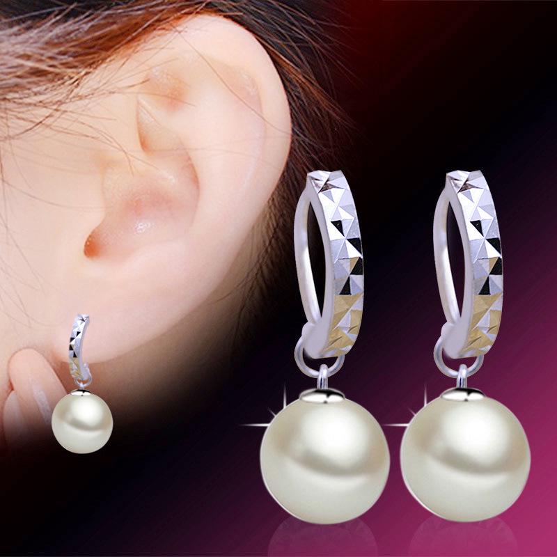 Boucles d'oreilles perles plaquées argent pour femmes: Boucles d'oreilles pendantes élégantes de style européen et américain avec boucles