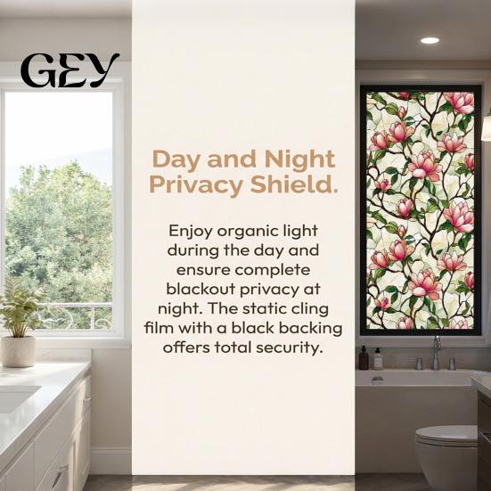 Thermal Insulation Window Decal Stained Glass Privacy Film, Flower Wall Decals, UV Blocking Tearable Sunlight Protection Film Floral Stickers