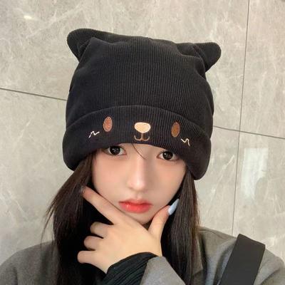 Fashion Knitted Hat for Women Cute Cat Ears Cap Autumn  Winter Beanies Cap for Outdoor Warm Windproof Hat
